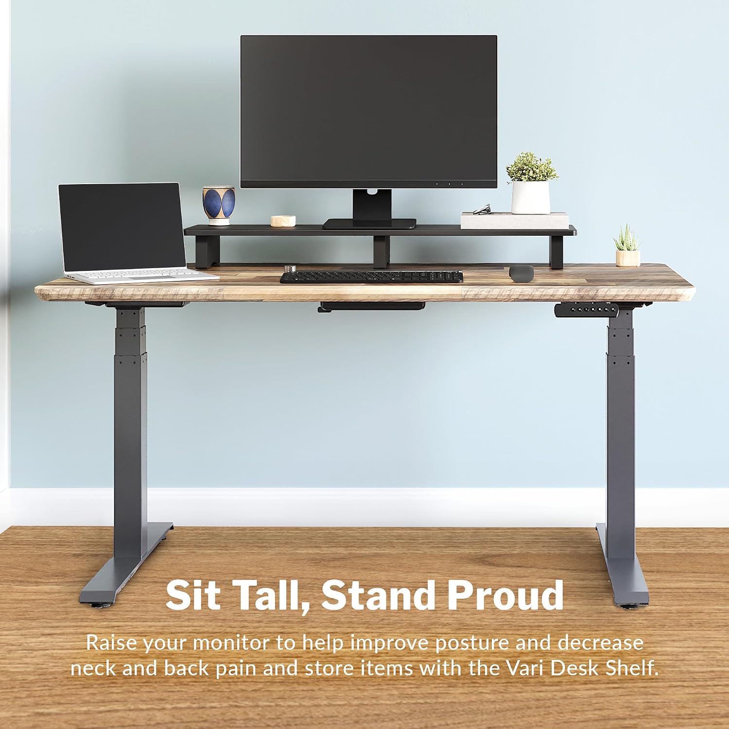 Vari Modern Monitor Riser - Large Dual Monitor Stand - Elevated Desk Shelf for Home Office Organization - Durable and Lightweight - Ideal for Computer and Gaming Setup - Black, 40'x10'x4'