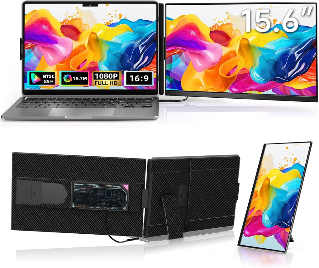 ROYY Laptop Screen Extender Dual Monitor - 15.6' Portable Monitor 85% NTSC IPS 1080P FHD Detachable Screen Extended Extra USB-C/HDMI Port Compatible with Wins Mac Dex Chrome Fits 13'-17' Laptops