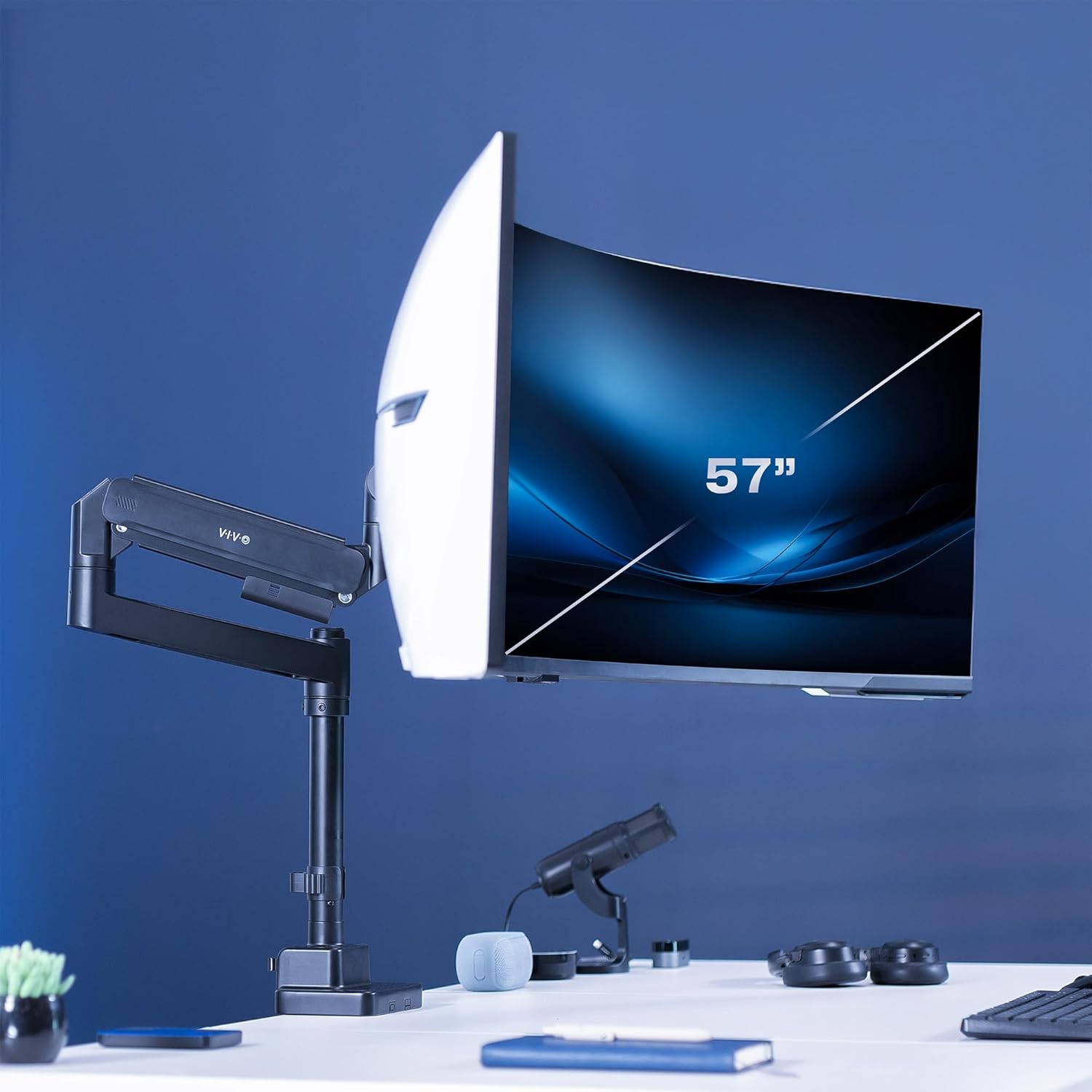 VIVO Heavy Duty Ultrawide Monitor Arm with Pole, 57 inch Screens up to 59.4 lbs, Desk Mount TV and Monitor Stand Designed for Samsung Odyssey Ark, Neo G9, ViewFinity S9, and More, Black, STAND-GT57T