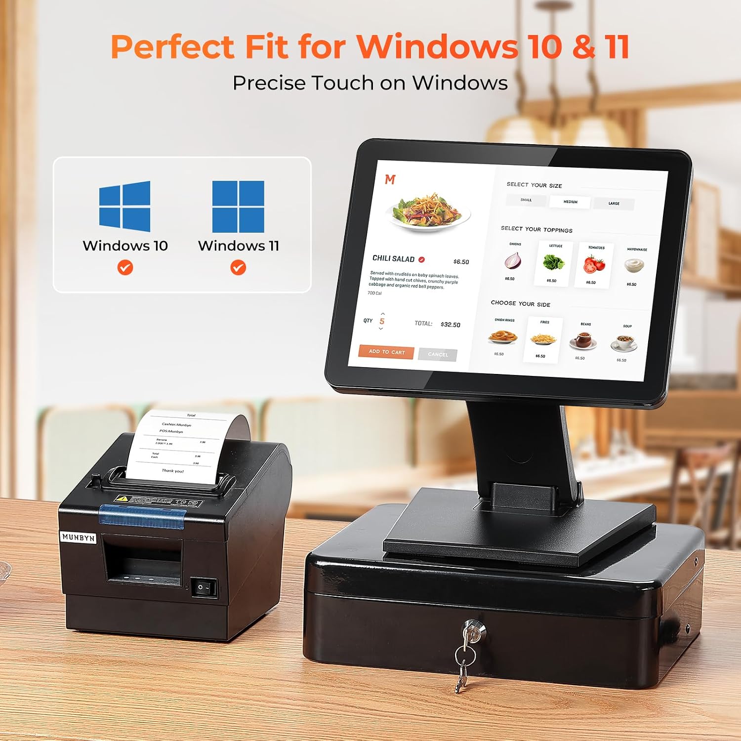 MUNBYN 12-inch POS Touchscreen Monitor, LED POS Monitor, HDMI/VGA Capacitive Screen Display, Foldable Stand for Small Business, Retail, Restaurant, Bar, No Driver Required, 2Y Protection