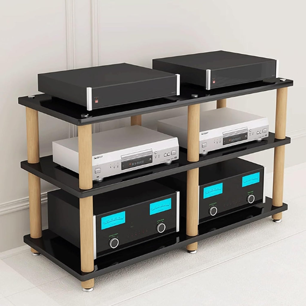 Audio Storage Rack, Audio Rack Stand, Audio Rack Tower, AV Media Stand Made of Engineered Wood+Solid Wood for Home Theater 2 Sizes 4 Colors(Black,3 Layer)