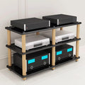 Audio Storage Rack, Audio Rack Stand, Audio Rack Tower, AV Media Stand Made of Engineered Wood+Solid Wood for Home Theater 2 Sizes 4 Colors(Black,3 Layer)
