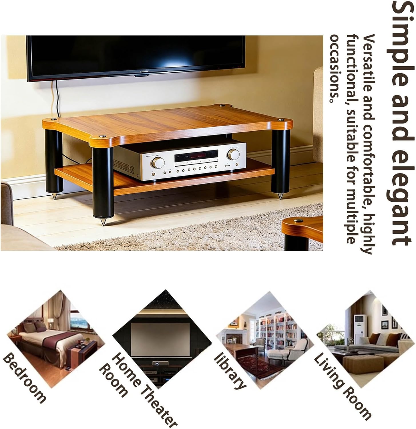23.62in Double Layer Vibration Damping Amplifier Rack Stackable Audio Equipment Shelf Home Theater Living Room Study(60 * 48 * 28cm)