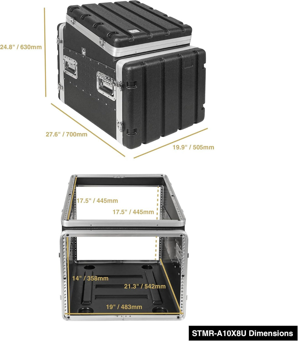 Sound Town Lightweight and Compact 8U ATA ABS Rack Case, with Slant Mixer Top, 21' Depth, 10U Top and 8U Side Spaces (STMR-A10X8U)