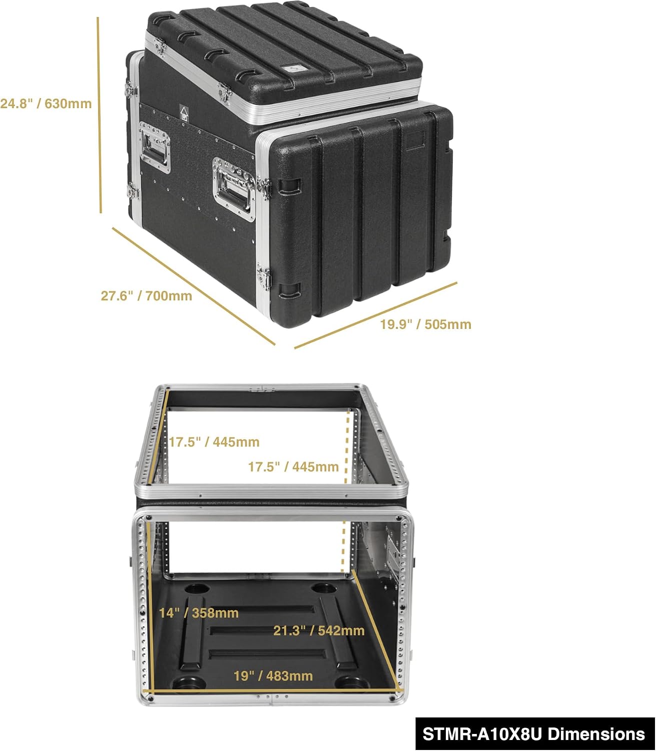 Sound Town Lightweight and Compact 8U ATA ABS Rack Case, with Slant Mixer Top, 21' Depth, 10U Top and 8U Side Spaces (STMR-A10X8U)