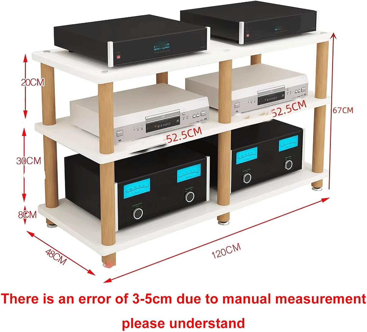 Audio Storage Rack, Audio Rack Stand, Audio Rack Tower, AV Media Stand Made of Engineered Wood+Solid Wood for Home Theater 2 Sizes 4 Colors(Brown,3 Layer)