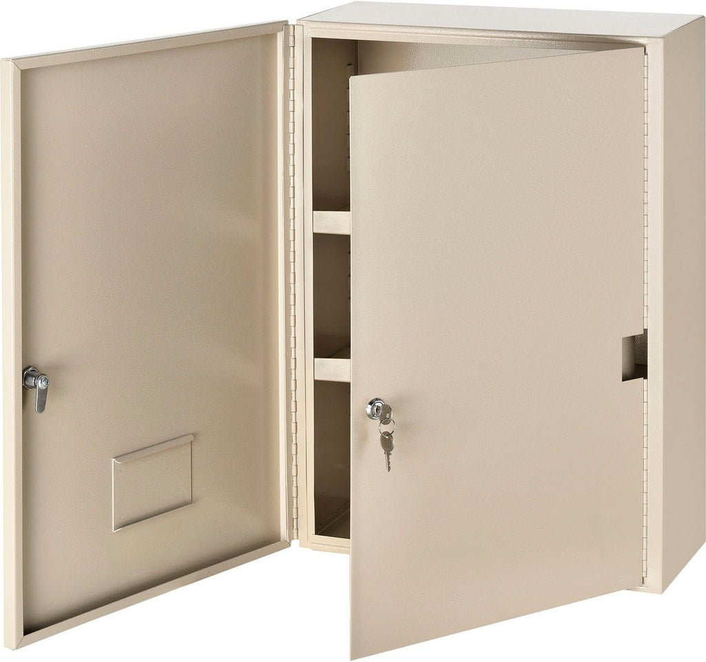 Global Industrial Medium Narcotics Cabinet, Double Door/Double Lock, 16' W x 8' D x 24' H, Beige, for Doctor's Offices, Patient Rooms, Hospitals, Laboratories and More