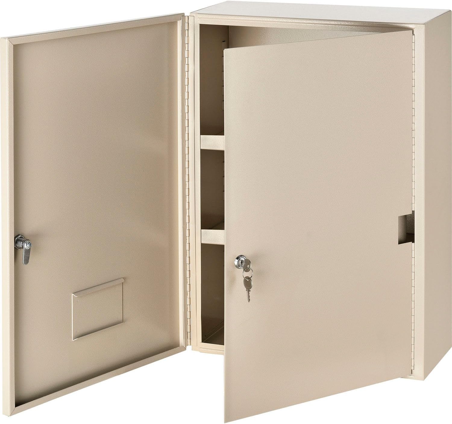 Global Industrial Medium Narcotics Cabinet, Double Door/Double Lock, 16' W x 8' D x 24' H, Beige, for Doctor's Offices, Patient Rooms, Hospitals, Laboratories and More