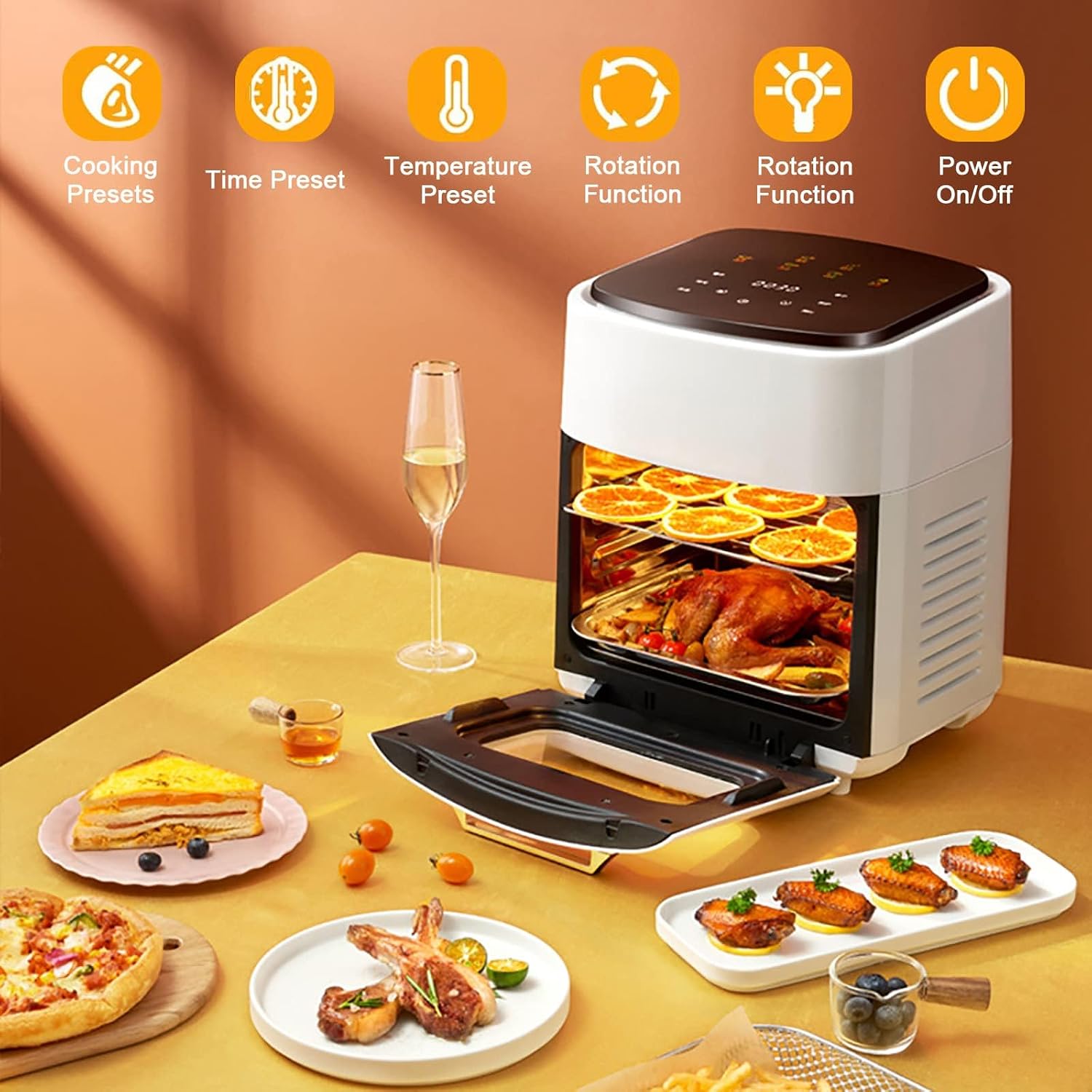 15L Digital Air Fryer Oven With Rapid Air Circulation Oil Free LED Screen Nonstick Basket 60-Minute Timer&Temperature 1400W Black (Color : Black)