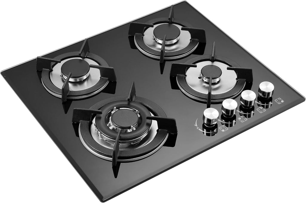 Gas Stove Top 4 Burners 24inch, Built-in Glass Gas Cooktop Propane Neutral Gas Convertible Stovetop, NG/LPG Dual Fuel Stovetop for Home, RVs