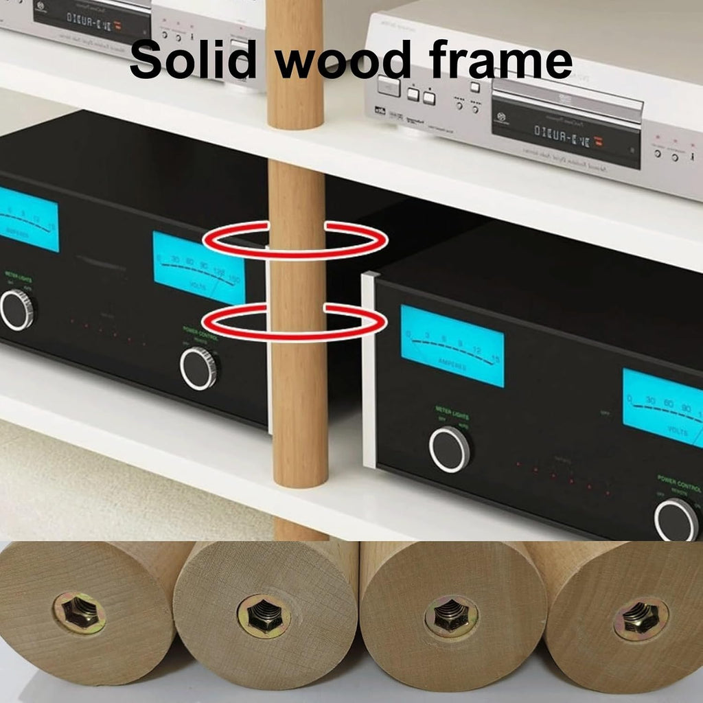 Audio Storage Rack, Audio Rack Stand, Audio Rack Tower, AV Media Stand Made of Engineered Wood+Solid Wood for Home Theater 2 Sizes 4 Colors(Brown,3 Layer)