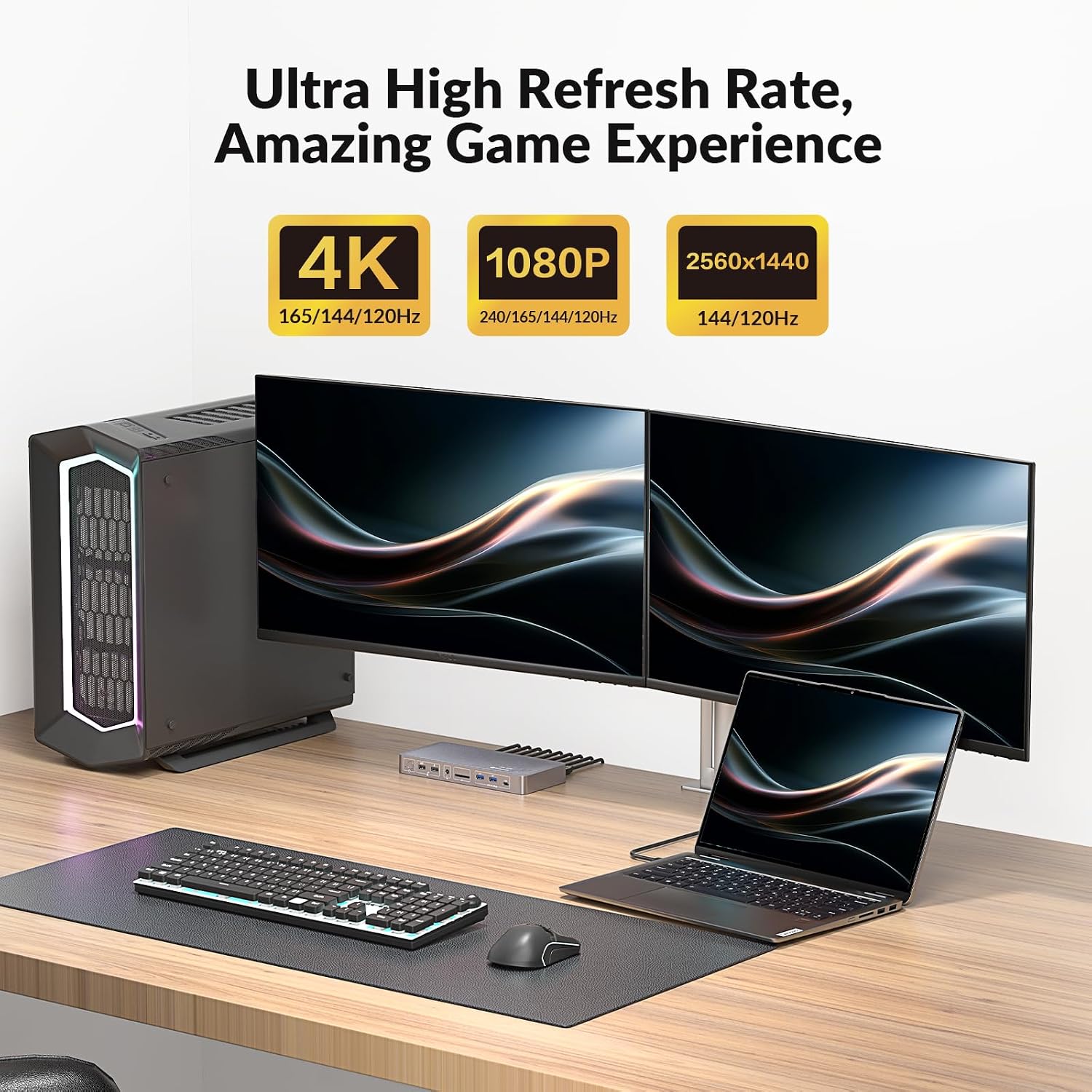 AV Access iDock P10 KVM Docking Station 2 Monitors 2 PCs, GbE, EDID, 5xUSB-A, 65W PD, USB C Hub, 4K@60Hz HDMI & DisplayPort USB C KVM Switch Dual Monitor Laptop & Desktop, Audio, SD, Remote Switch