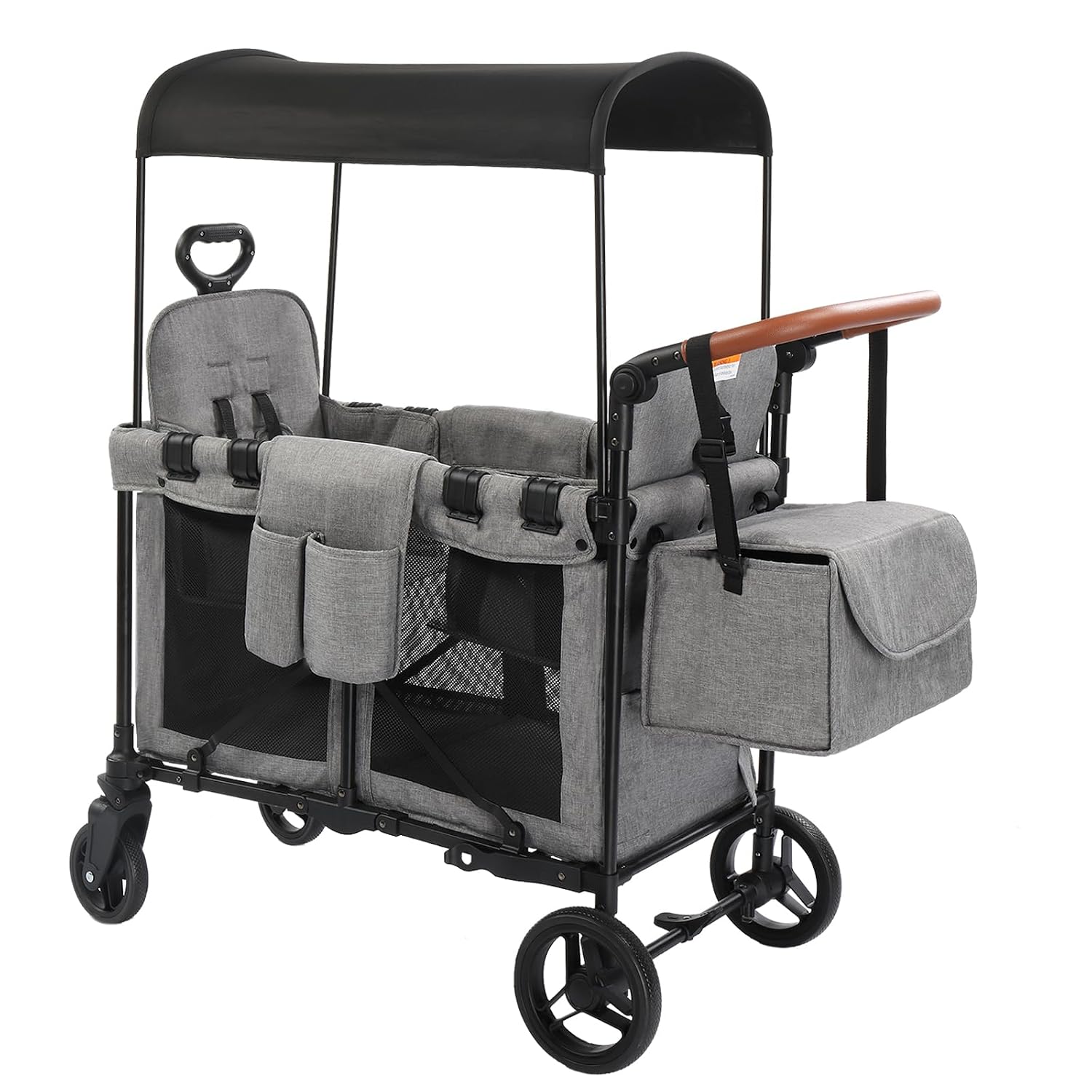 Wagon Stroller for 2 Kids, Foldable All-Terrain Wagon for Kids with Canopy, Adjustable Push and Pull Handles,Convertible High Seat & Organizer, 5 Point Harness (Light Gray)
