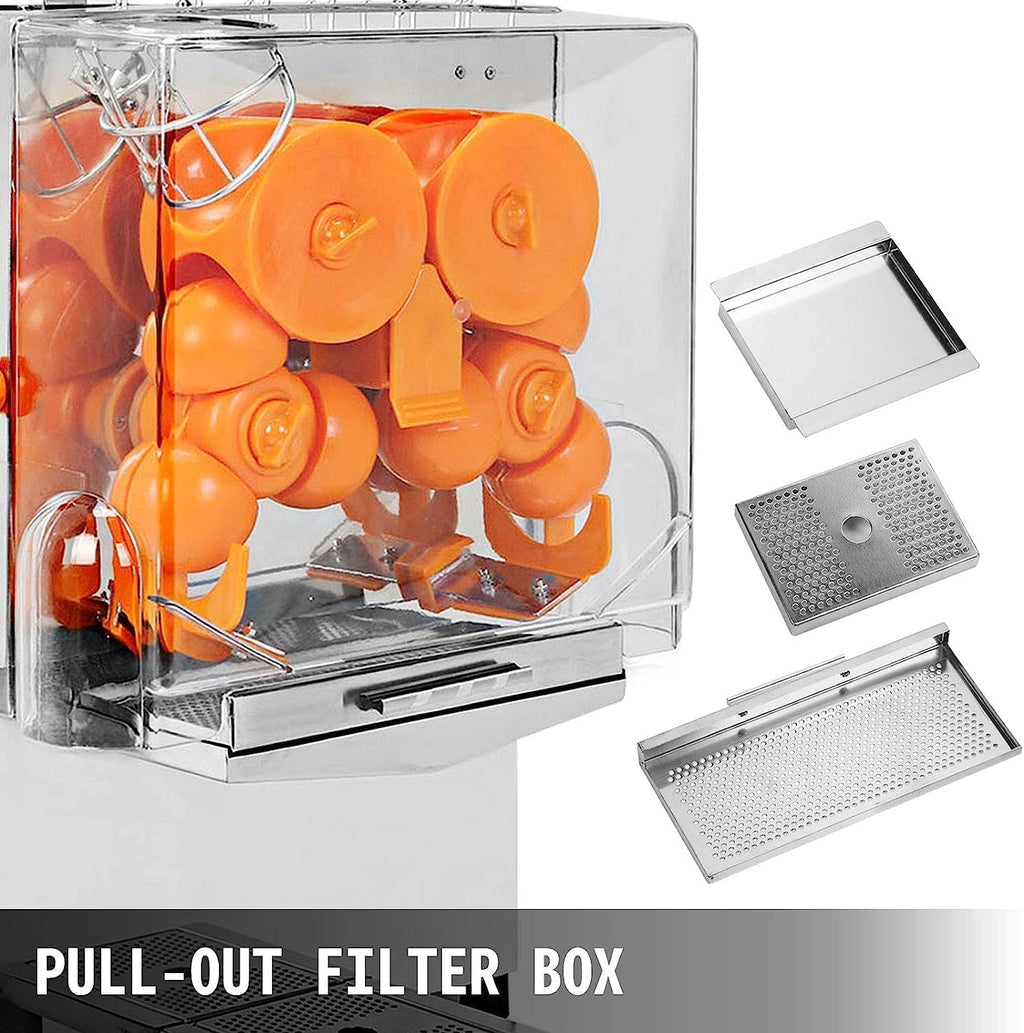Commercial Juicer Machine E2x, Oranges Juice Machine with Pull-Out Filter Box Commercial Orange Juicer 22-30 Oranges Per Minute, 110V Juice Extractor, 120W Orange Squeezer