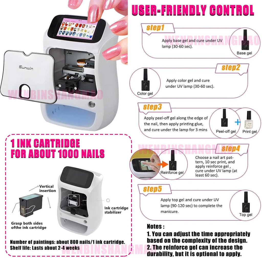 3D Smart Nail Printer Machine, Digital Nail Art Printer Machine, Portable Nail Painting Machine, Printing & Drying/Touch Scree/30s Done, Nail Art Machine for Girls' Home Nails