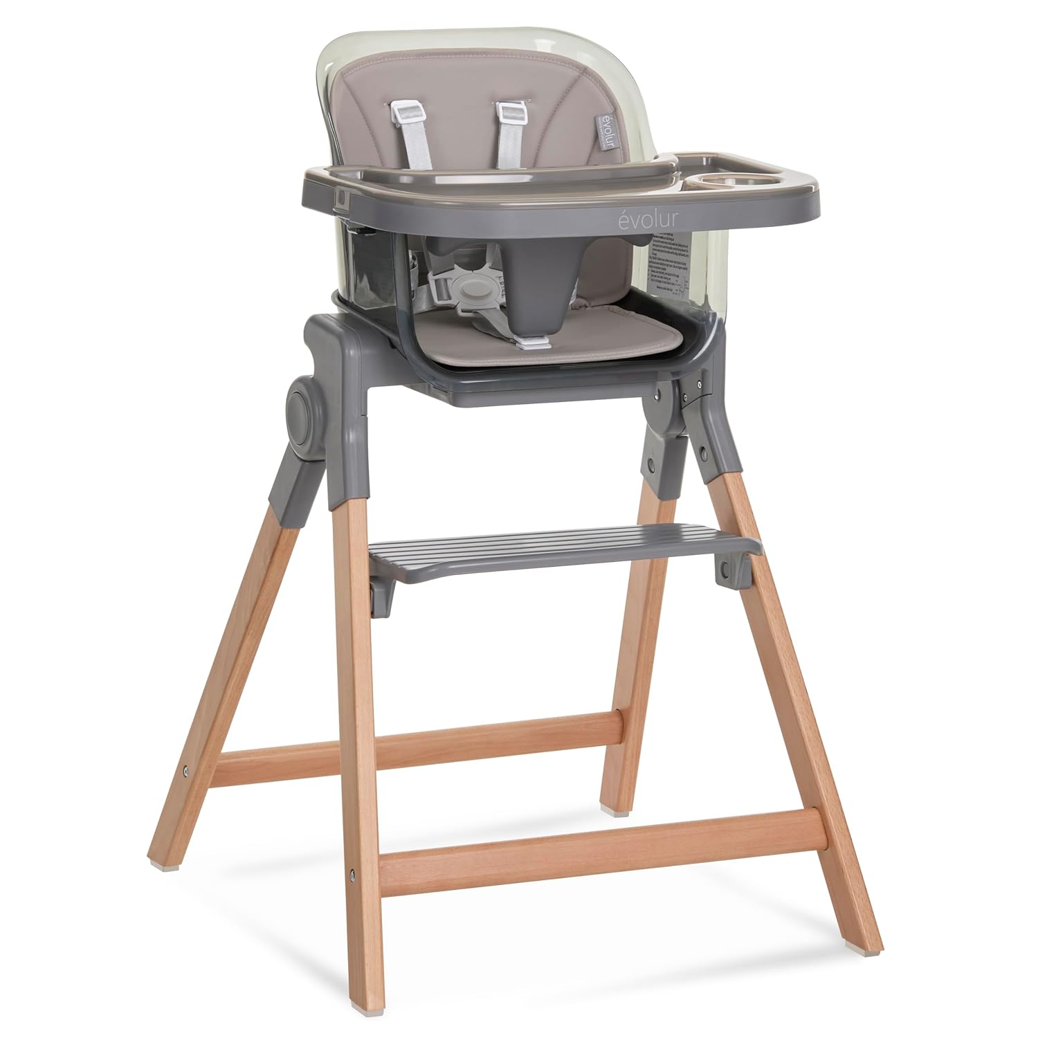 Evolur Tiny Throne 3-in-1 Convertible High Chair, Removable & Dishwasher Safe Tray, Converts to Booster Seat & Adult Stool, Easy-to-Clean Feeding Solution – Fossil Gray