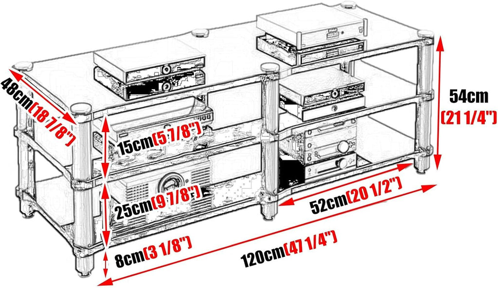 Storage Vintage Stereo Receiver Audio Cabinet, Home Theater Av Component Stand Floor Standing, Console Stereo Rack Stands, Stereo Unit Shelves(H 54cm (21 1/4'))
