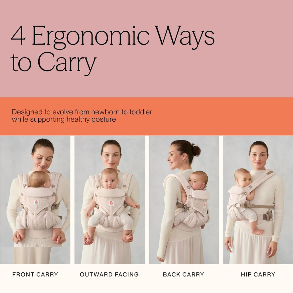 Ergobaby Omni Classic Baby Carrier for Newborn to Toddlers 0-48 Months (7-45 lbs) - 4-Position 100% Premium Cotton Baby Carrier with Ergonomic Support - Pearl Grey
