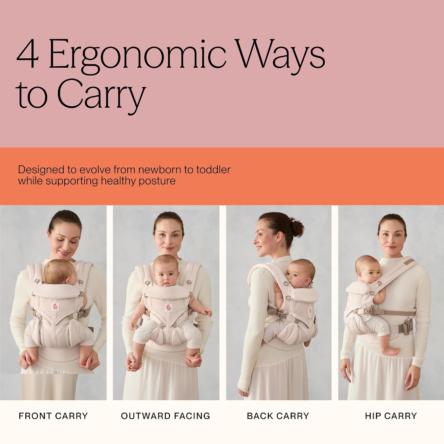 Ergobaby Omni Classic Baby Carrier for Newborn to Toddlers 0-48 Months (7-45 lbs) - 4-Position Breathable Mesh Baby Carrier with Ergonomic Support - Charcoal Grey
