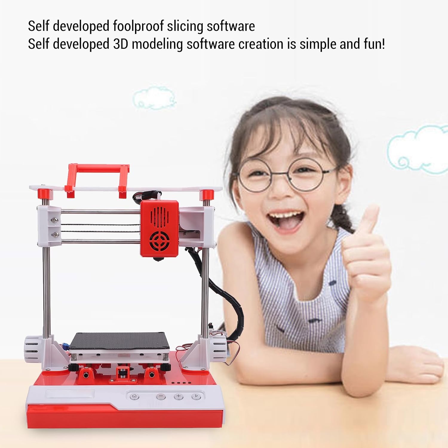 Mini 3D Printer - PLA/TPU Filament | 100x100x100mm Printing Size | 0.4mm Nozzle | Fully Open Source | Support STL Formats | 3D Printing Machine for Kids and Beginners (Orange White)