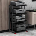 Black Wooden AV Cabinet - Audio-Video Media Stand & Stereo Rack, Movable Storage Tower for Home Theater, 50x40x100 cm, Stylish Audio Rack for Organizing Media Equipment