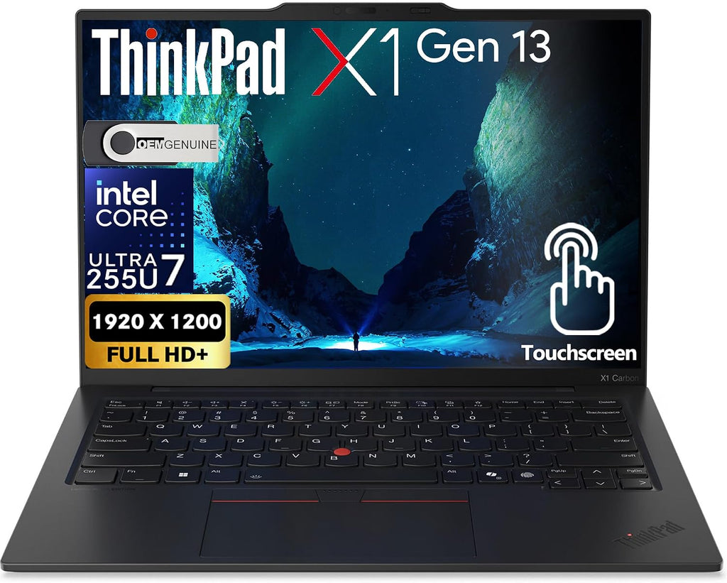 Lenovo ThinkPad X1 Carbon Gen 13 Business Laptop, Intel Ultra 7 255U, 14' FHD+ Touchscreen, 32GB DDR5 RAM, 1TB SSD PCIe, WiFi 6E + BT, Backlit Keyboard, 1080p Webcam, Windows 11 Pro - Black
