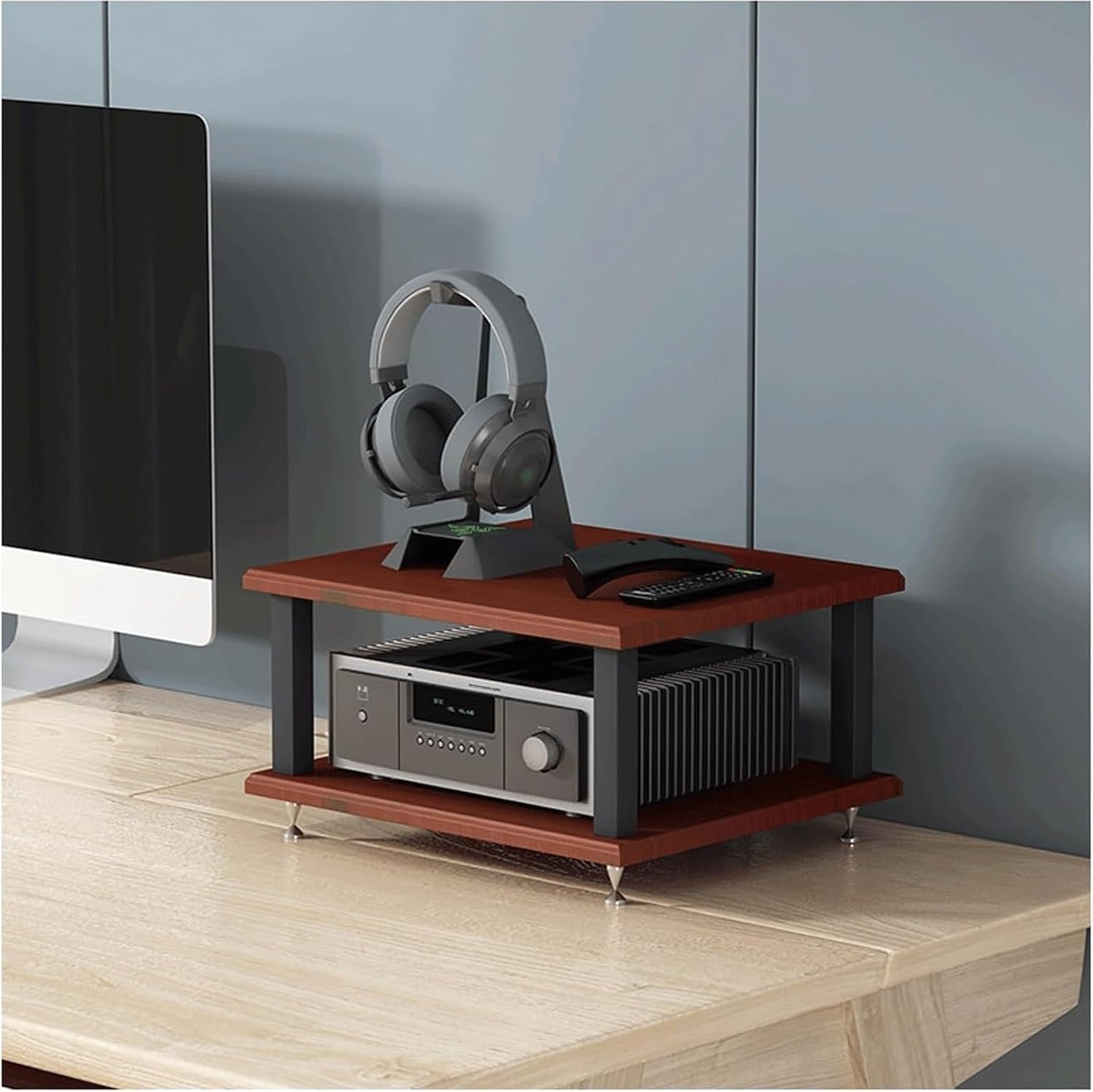 KUddYYKi Audio Rack 2/3/4 Tier Stereo Rack Audio Equipment Rack Audio Stereo Shelf Wooden HiFi Rack Audio-Video Shelving HiFi Rack Shock Durable(Brown,2 Tier)
