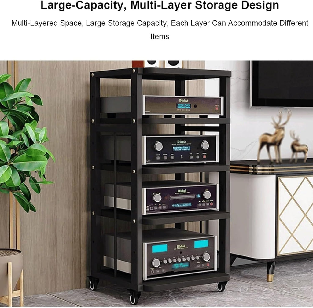Audio Rack Movable Stereo Rack Audio Equipment Rack Audio Open Stereo Shelf with Wheels HiFi Rack Adjustable Audio-Video Shelving(Natural,3 Tier)
