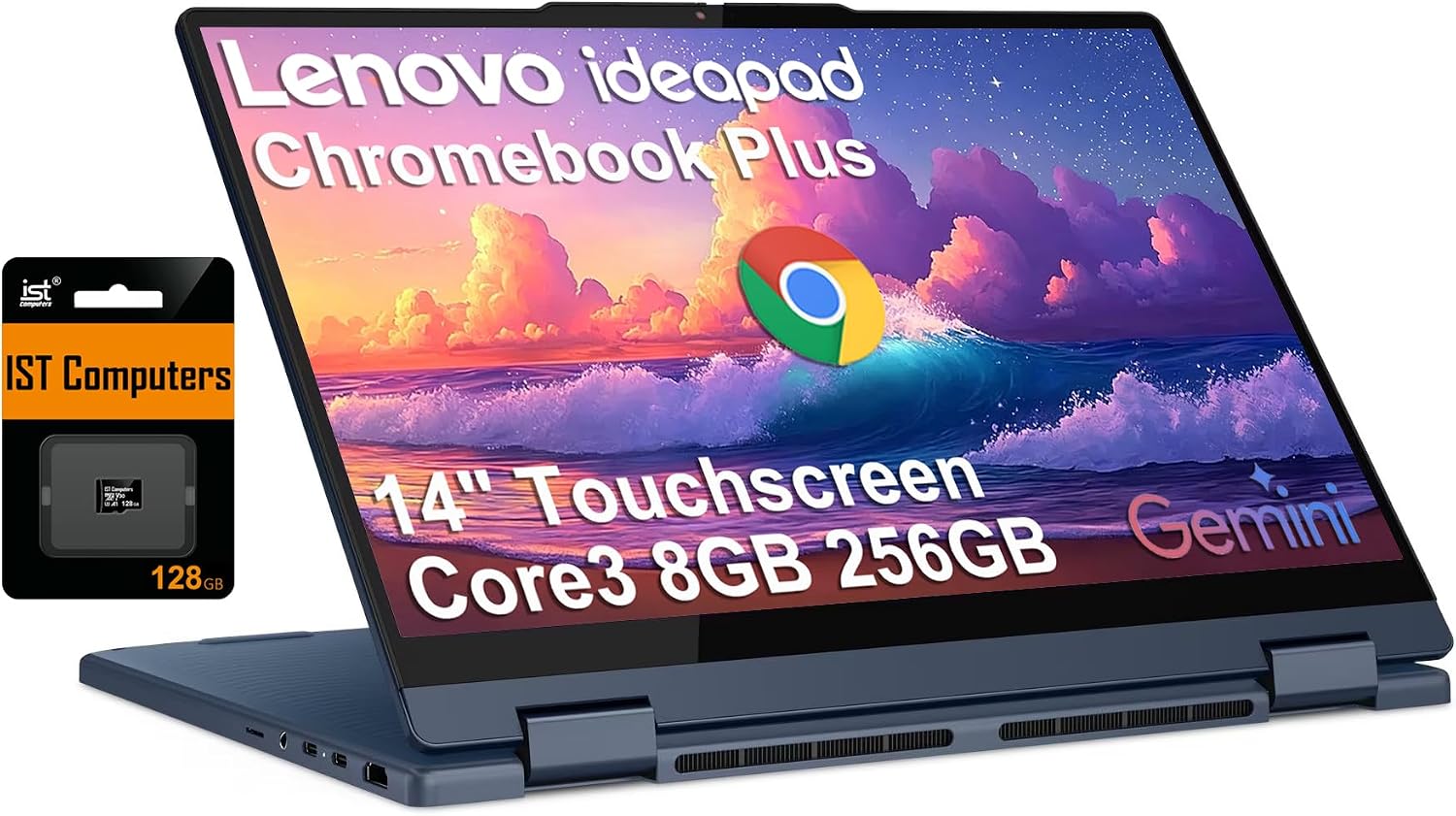 Lenovo Chromebook Plus (2026 Latest Flex 5i) 2-in-1 Laptop (14' FHD+ Touchscreen, Intel Core 3 N355, 8GB RAM, 256GB Storage (128GB+128GB SD), Business, Home, Students, Webcam, Backlit, FP, Chrome OS