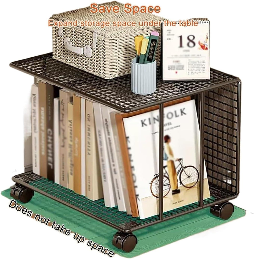 Printer Shelf,2-Tier Printer Stand Printer Cart, Under Desk Printer Shelf, Metal Printer Table with 360° Lockable Wheels, Storage Rack for 3D & Laser Printer, Scanner, Heat Press(Black,43x32x25cm)
