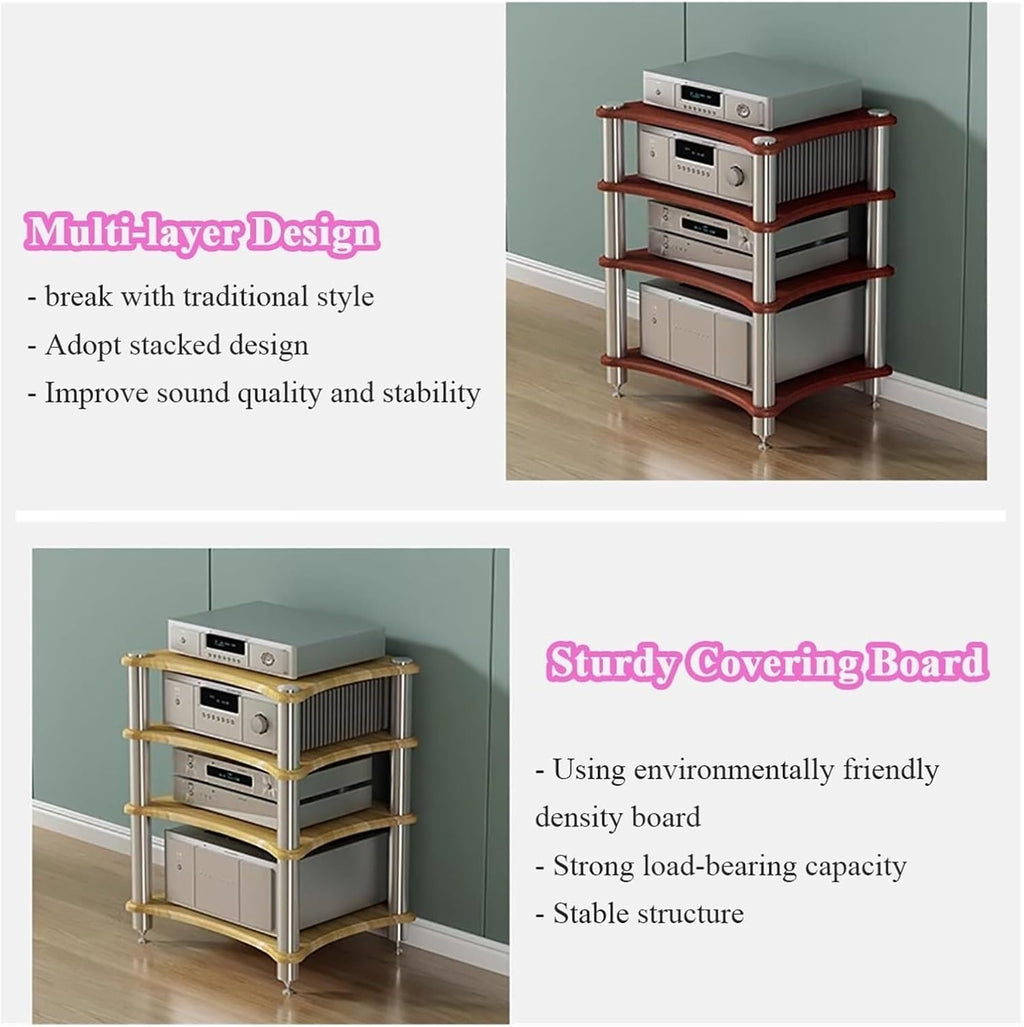 Audio Video Equipment Rack, Media Stand for Record Player, Turntable, Speaker, Gaming Console, Home Theater Storage Unit