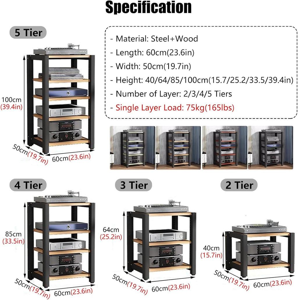 Audio Equipment Rack Cabinet, AV Component Media Stand, Stero Cabinet Audio-Video Tower with Non-Slip Foot Pad, Vertical Printer Holder, High-Durability
