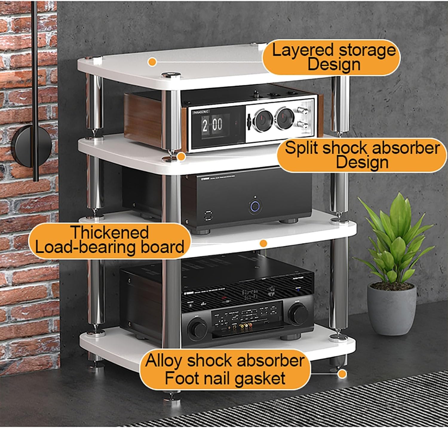 Audio Rack,Gaming Shelf,AV Media Stand Corner Shelf,DVD Shelf,CD Display Cabinet,Entertainment Stand,Rack Audio Tower,Record Player Stand,for Living,Gaming,Recording Room.(Black,60x48x10cm)