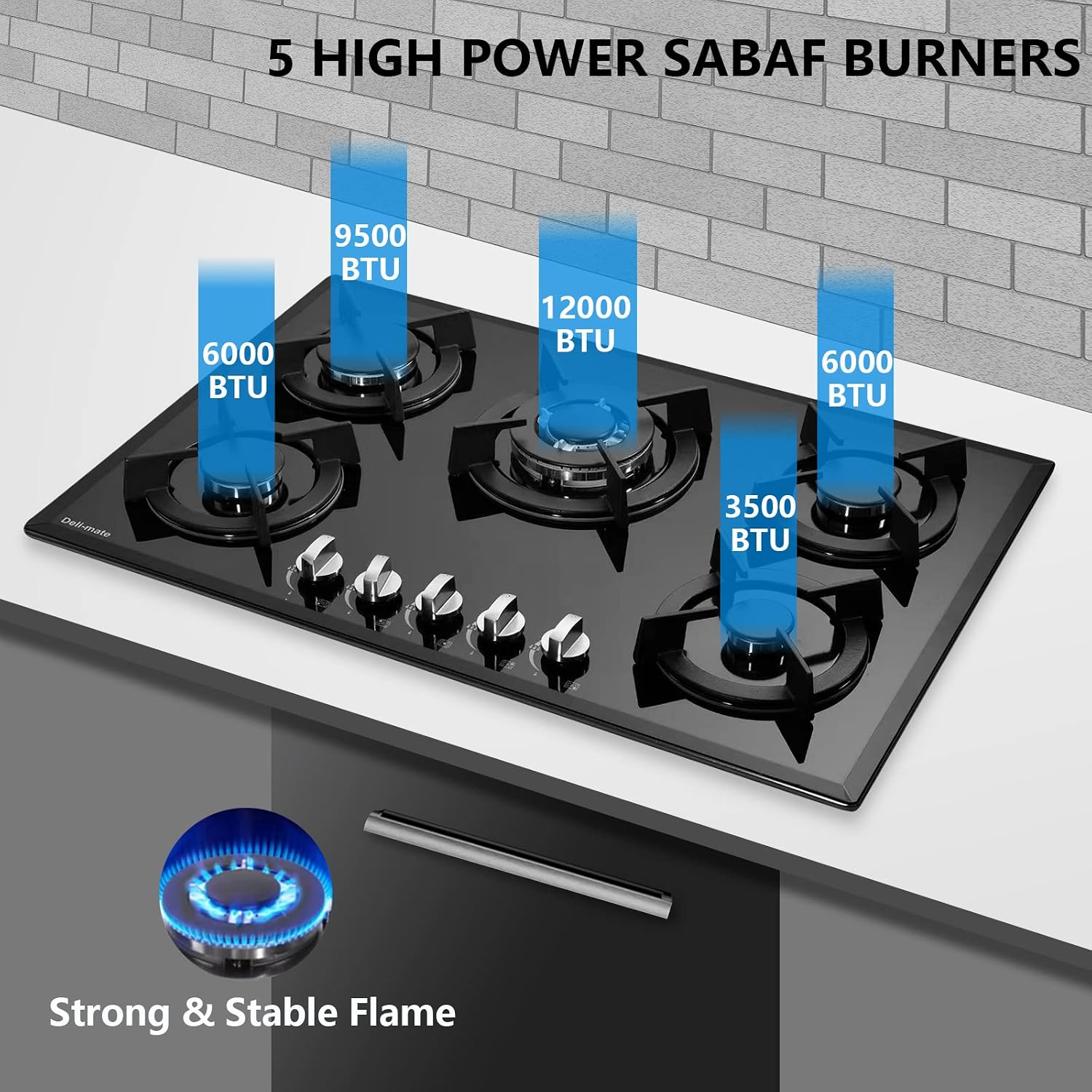 30 Inch Gas Cooktop, Built-in Tempered Glass 5 Burners Gas Stovetop LPG/NG Convertible Gas Stove Top Dual Fuel Gas Hob DM517-01