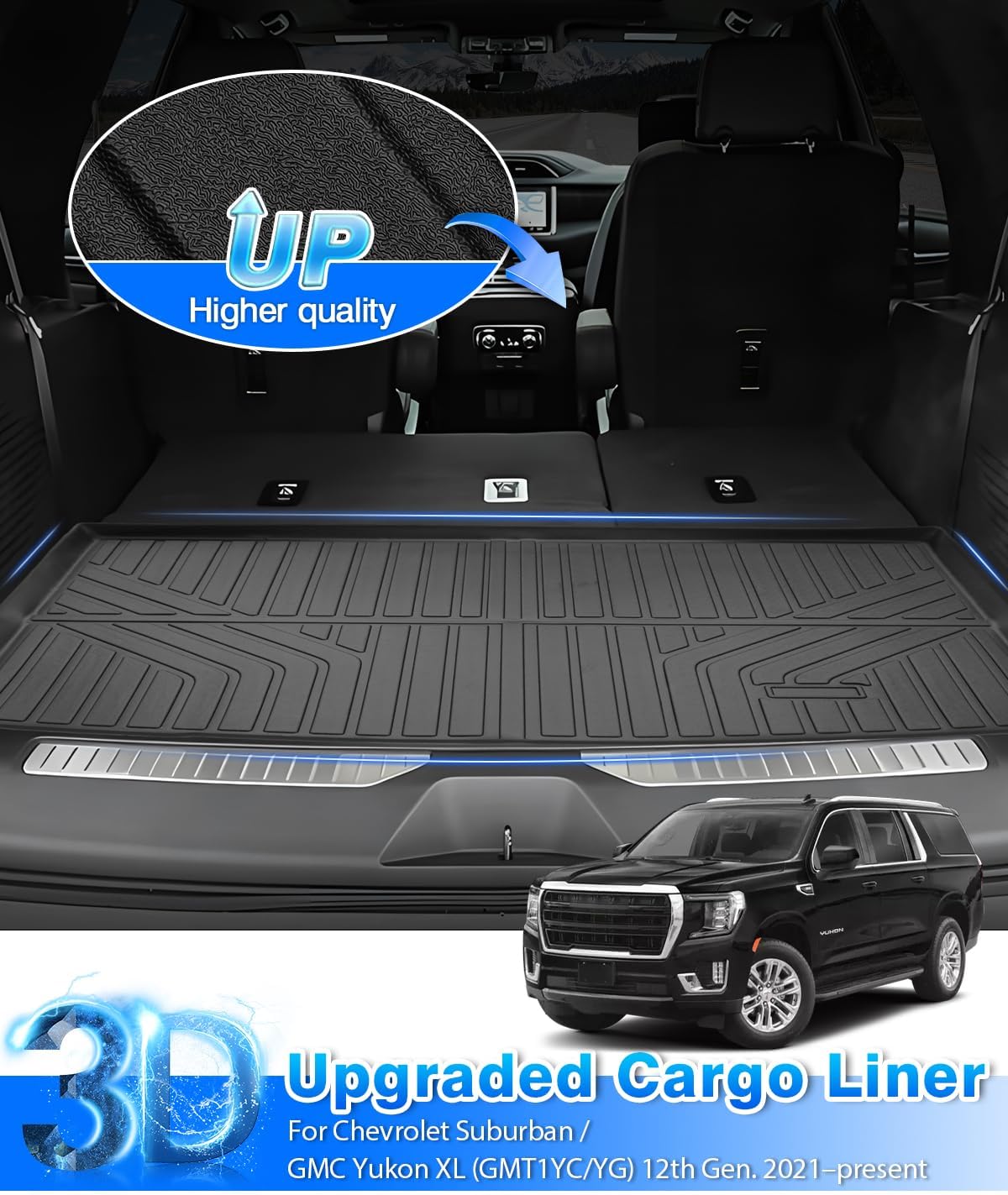Floor Mats for Chevy Suburban & GMC Yukon XL 7 Seats 2021-2025 2026 All Weather Cargo Liner for Suburban Accessories Carpet TPE Heavy Duty Floor Mat (2nd Row Bucket Seats)