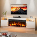 EAG 70' Electric Fireplace TV Stand with 36 inch Fireplace Up to 80' TVs, Entertainment Center with with Storage Cabinet & LED Lights, Modern Media Console for Living Room, White