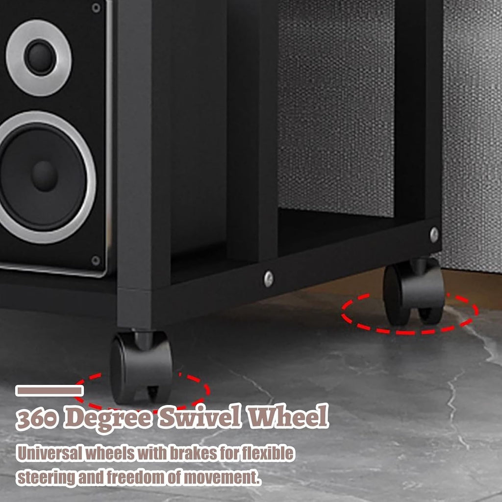 Record Player Audio Cabinet with Drawers & Sliding Wheel, Audio Rack Shelf Organizer for Onkyo Receiver, Equipment Console, Av Component Stand(B,Medium)
