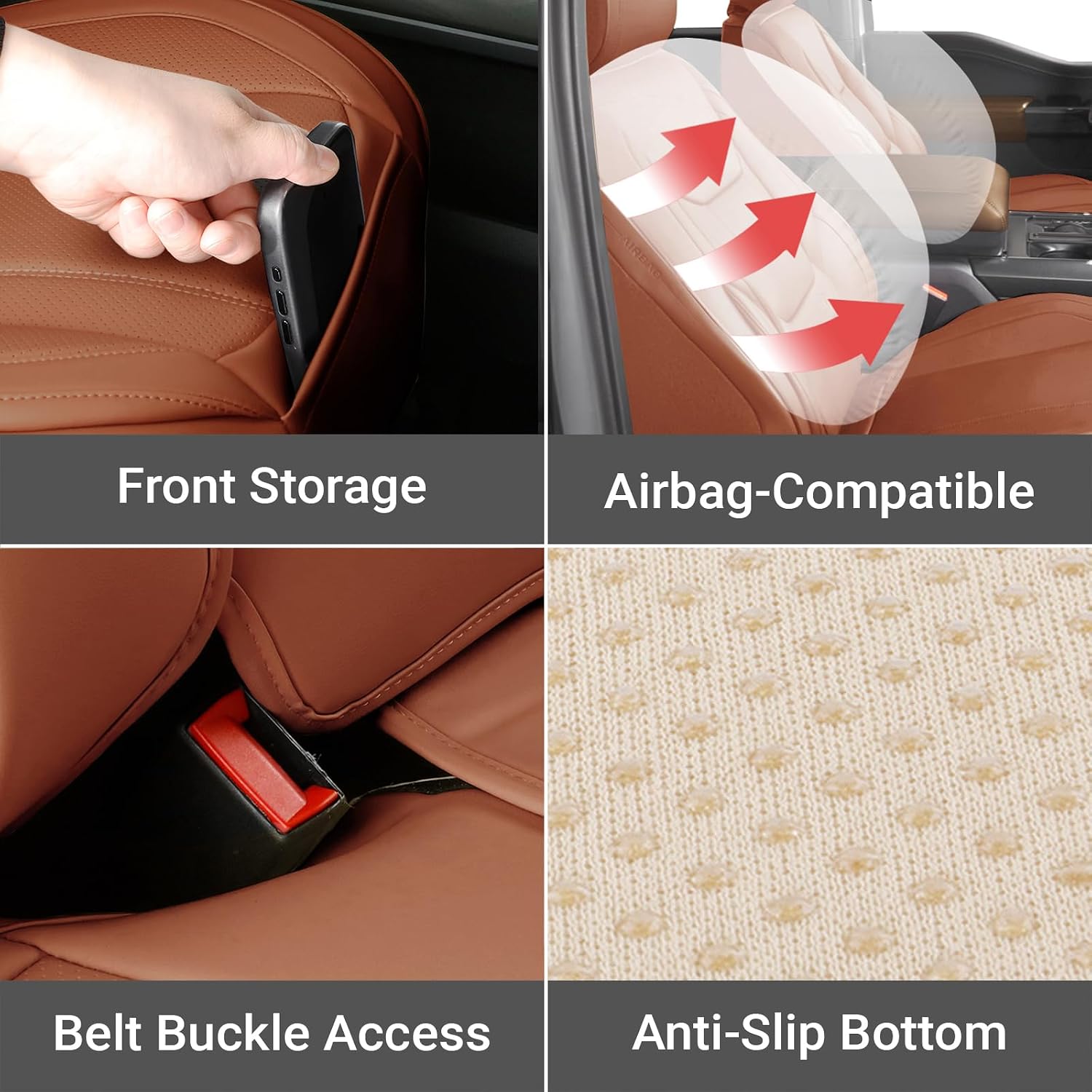 Coverland Custom Car Seat Covers Compatible with 2004-2008 Toyota Solara Convertible - Premium Leather Non-Slip Memory Foam Waterproof Seat Cover Custom fit Interior Protector [Full Set-Camel Brown]