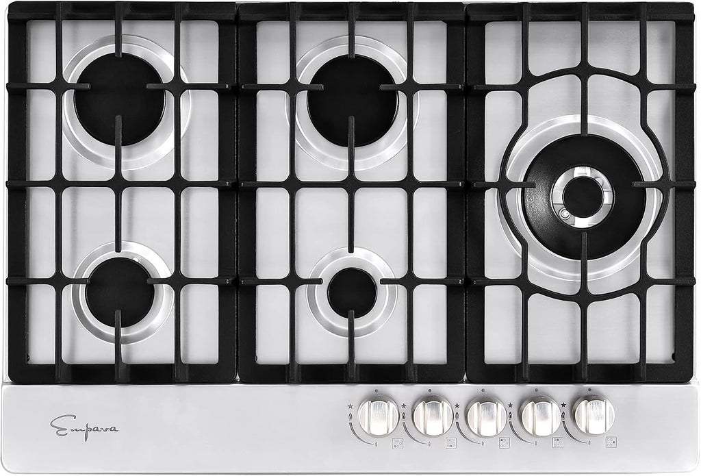 Empava 30-Inch Gas Stove Cooktop - 5 Italy SABAF Sealed Burner NG/LPG Convertible in Stainless Steel