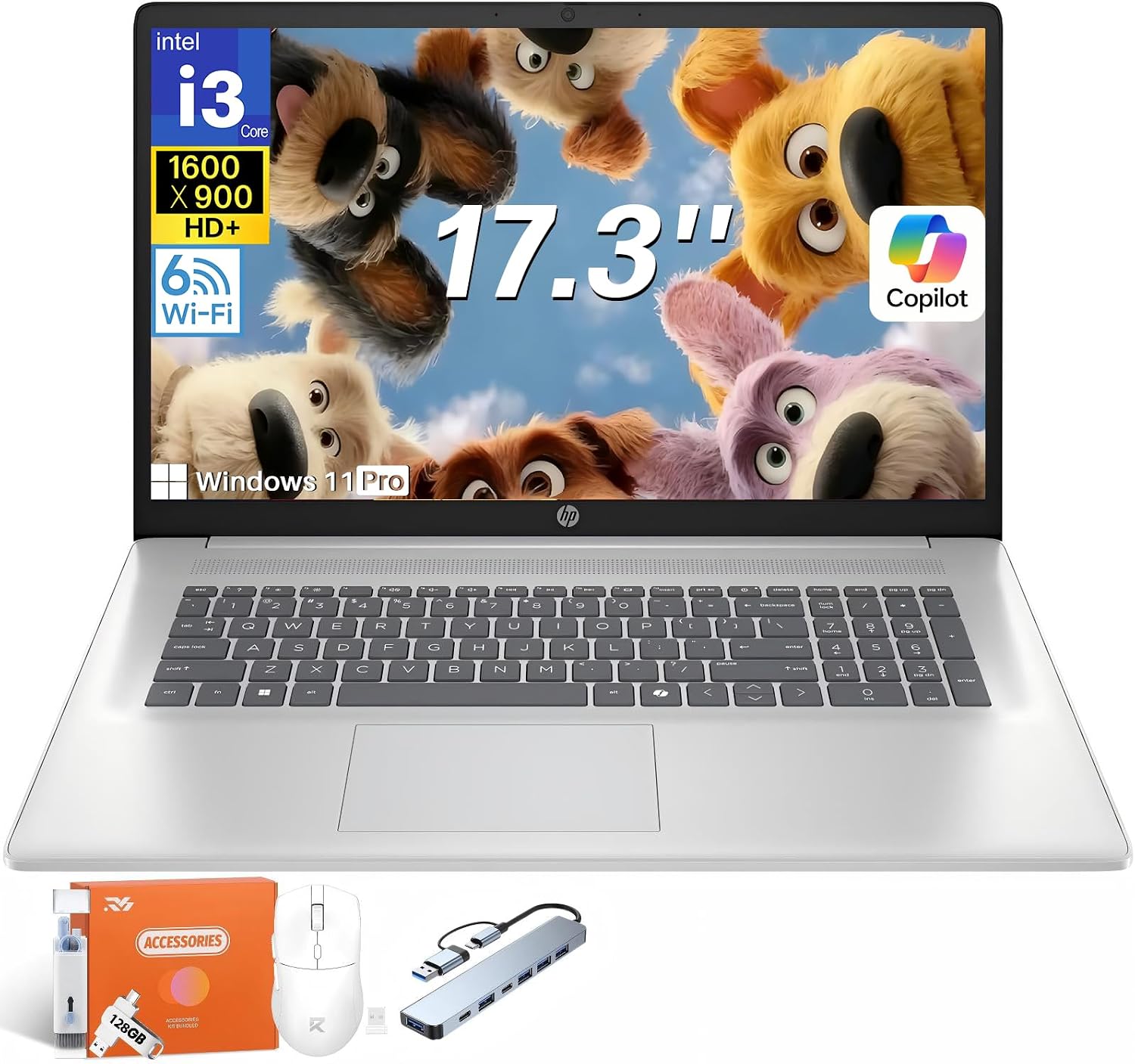 HP 2025 17 inch Laptop, Intel 8-Core i3-N305, 17.3' HD+ Anti-Glare Display, 32GB RAM, 1TB SSD, Windows 11 Pro, Copilot AI, Numeric Keypad, Wi-Fi 6, HDMI, for Business Student, w/Accessories