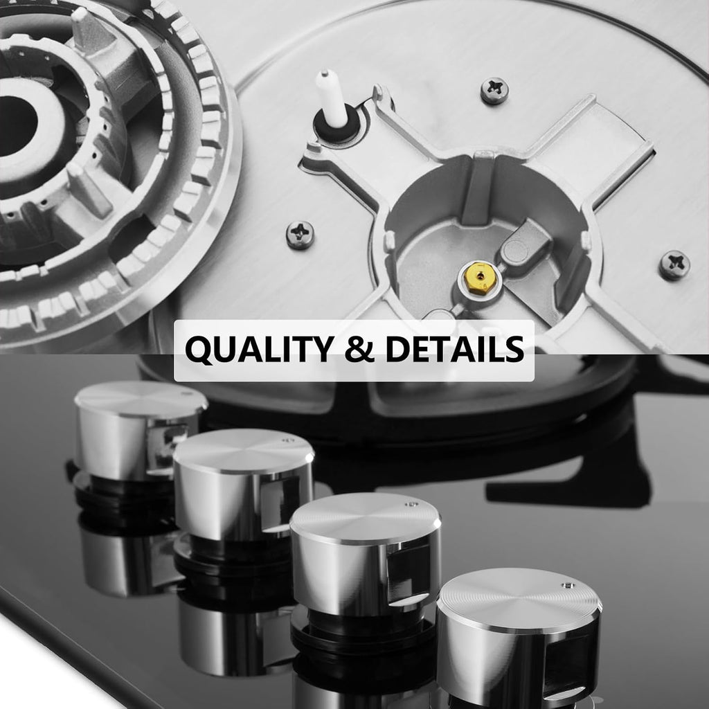 30in Countertop Gas Cooktop - 5 Burner Tempered Glass Stove Top, NG/LPG Convertible, Default for Propane Gas for RVs
