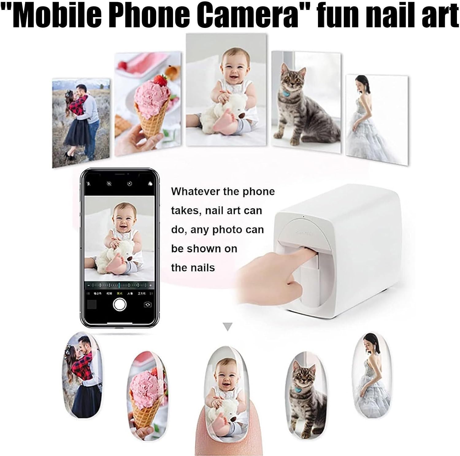 Professional 3D Nail Printer Mini Printer for Nails,Multifunction Portable Mobile Nail Painting Machine for Kid/Nail Studio/Manicurist/Nail Lovers(White)