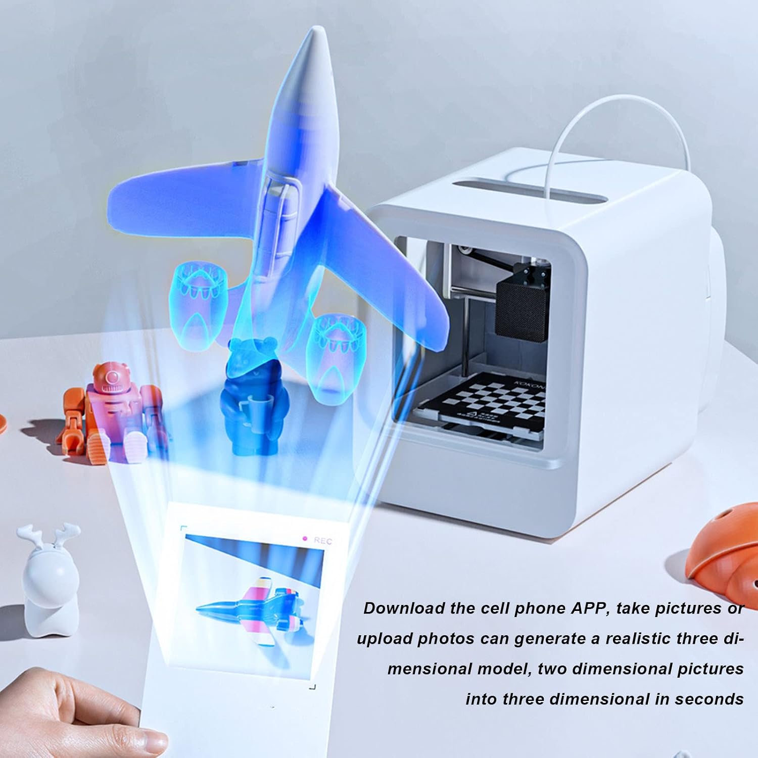 Gonetre 3D Printer Mini Intelligent Desktop 3D Printer High Accuracy Easy to Use Out of The Box Fully Assembled for Beginners Kids Home School Office White EC1 (US Plug)