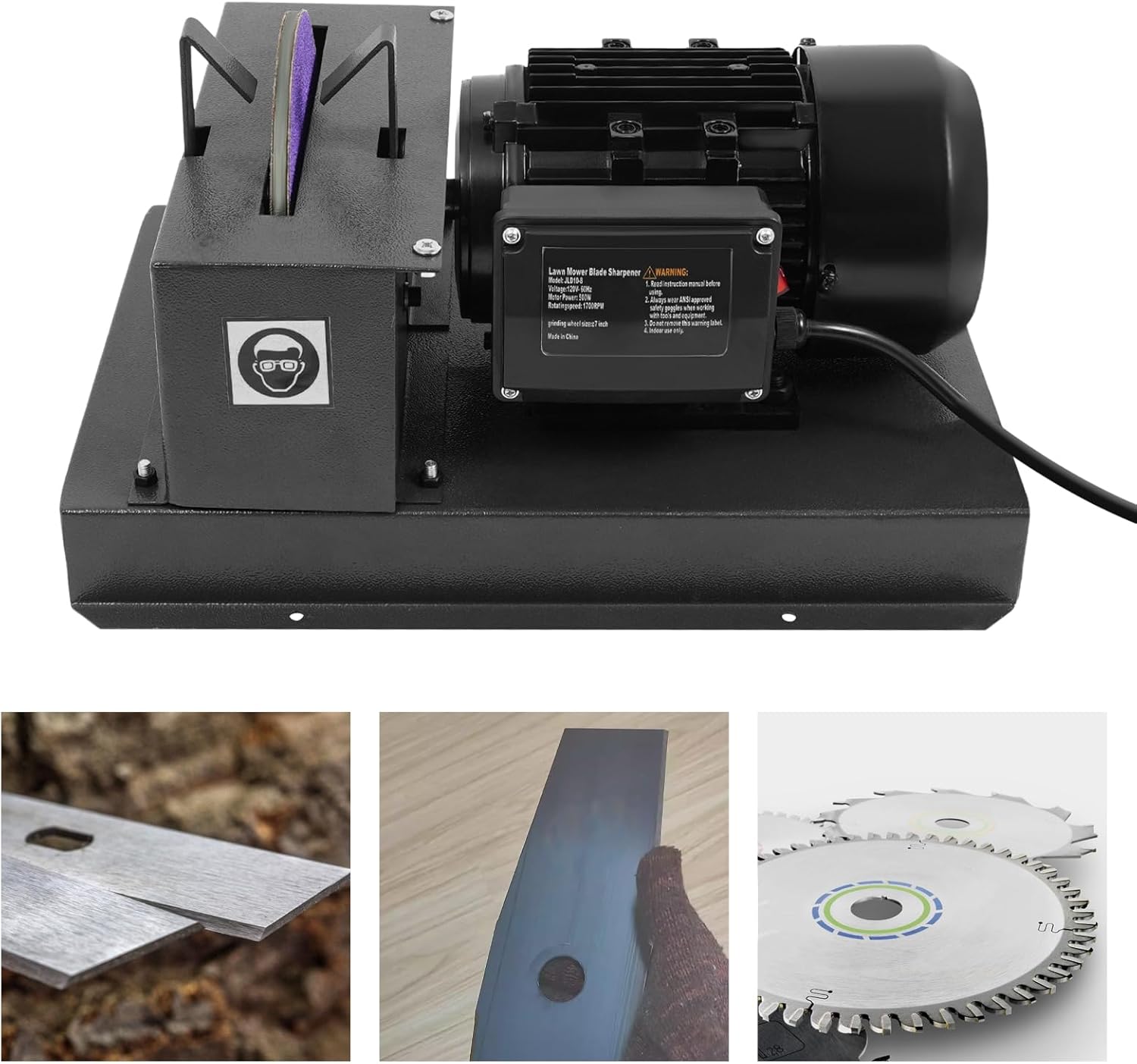 Professional Lawn Mower Blade Sharpener, 2/3HP 500W Lawnmower Blade Grinder w/7-inch Ceramic Grinding Wheel & 2 Spare Sandpaper, Bench Mower Sharpening Machine for High/Low Lift Blades, Gator Blades