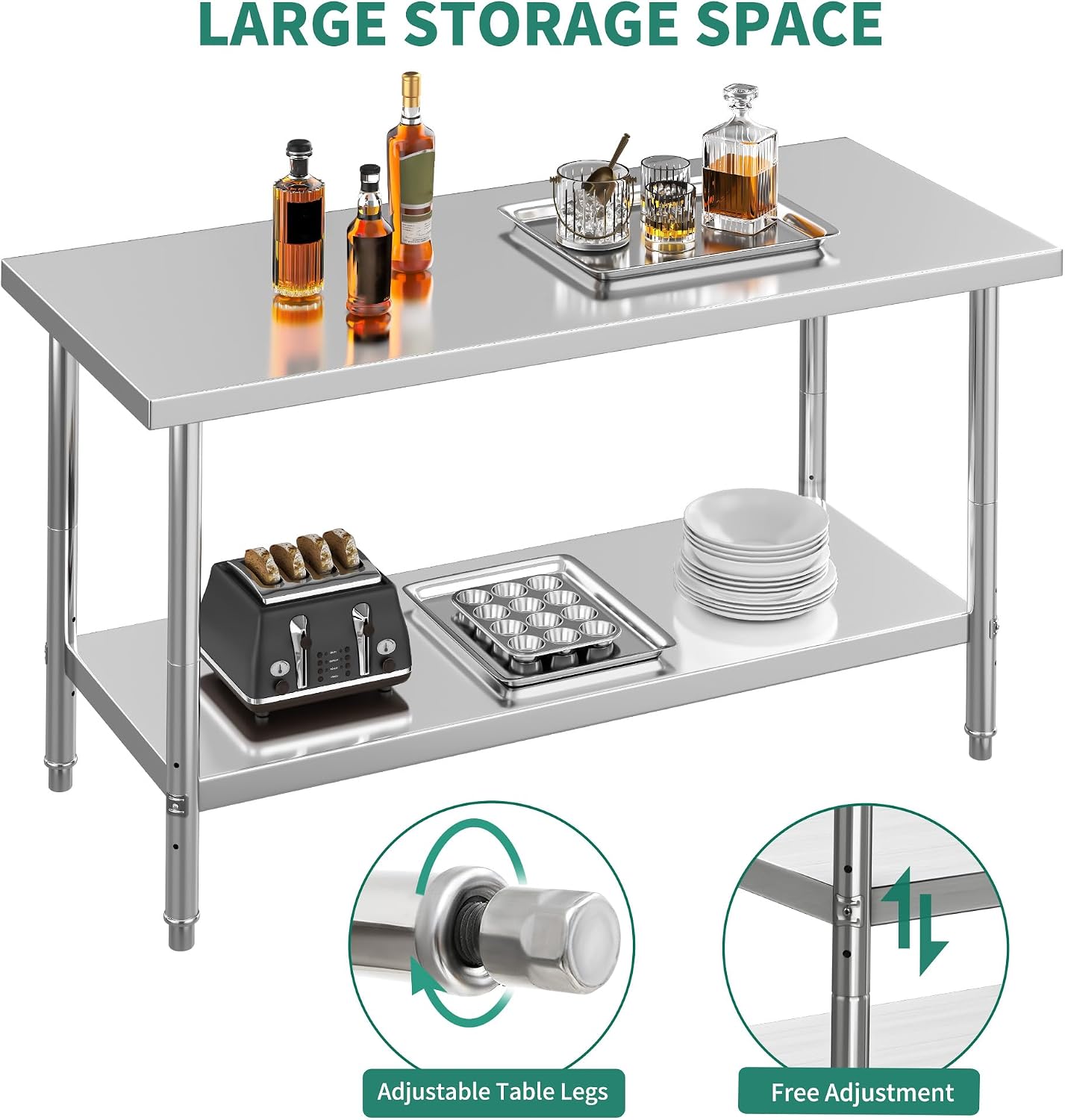 YITAHOME NSF Stainless Steel Table, 60' X 24' Worktable w/Undershelf, Heavy Duty Prep Workstation for Home Kitchen Commercial Restaurant Garage Warehouse Outdoor