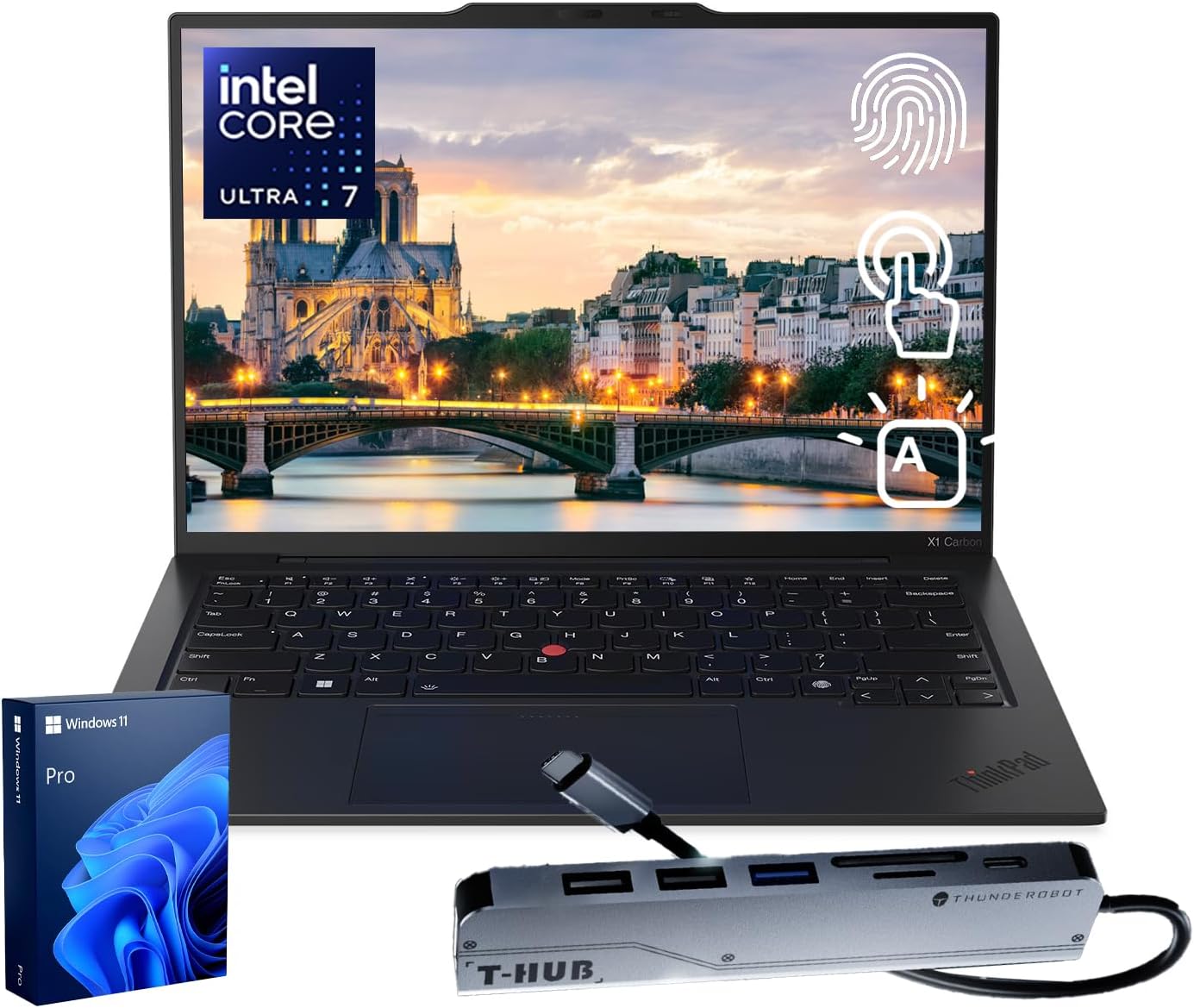 Lenovo ThinkPad X1 Carbon Gen 13 Business AI Laptop, Intel Core Ultra 7 255U, 14' FHD+ Touchscreen, 32GB DDR5, 1TB SSD, 1080p IR Camera, Fingerprint, Wi-Fi 6E, Win 11 Pro, Bundle with 7-in-1 USB-C Hub