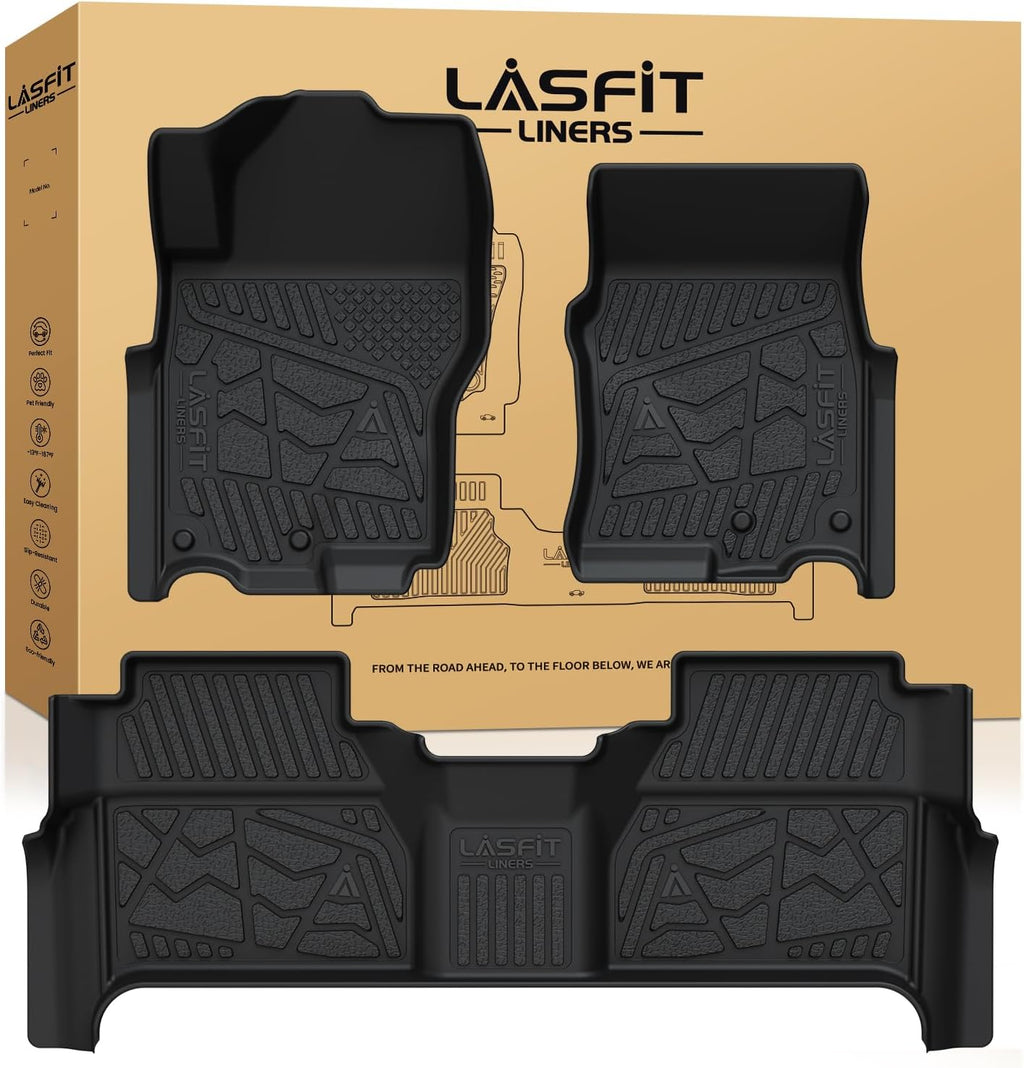 LASFIT Floor Mats for Nissan Frontier 2022-2026 Crew Cab (Not Fit King Cab), All Weather TPE Custom Fit Easy Clean Durable No-Curling Floor Liners for Frontier 1st & 2nd Row Car Mats, Black
