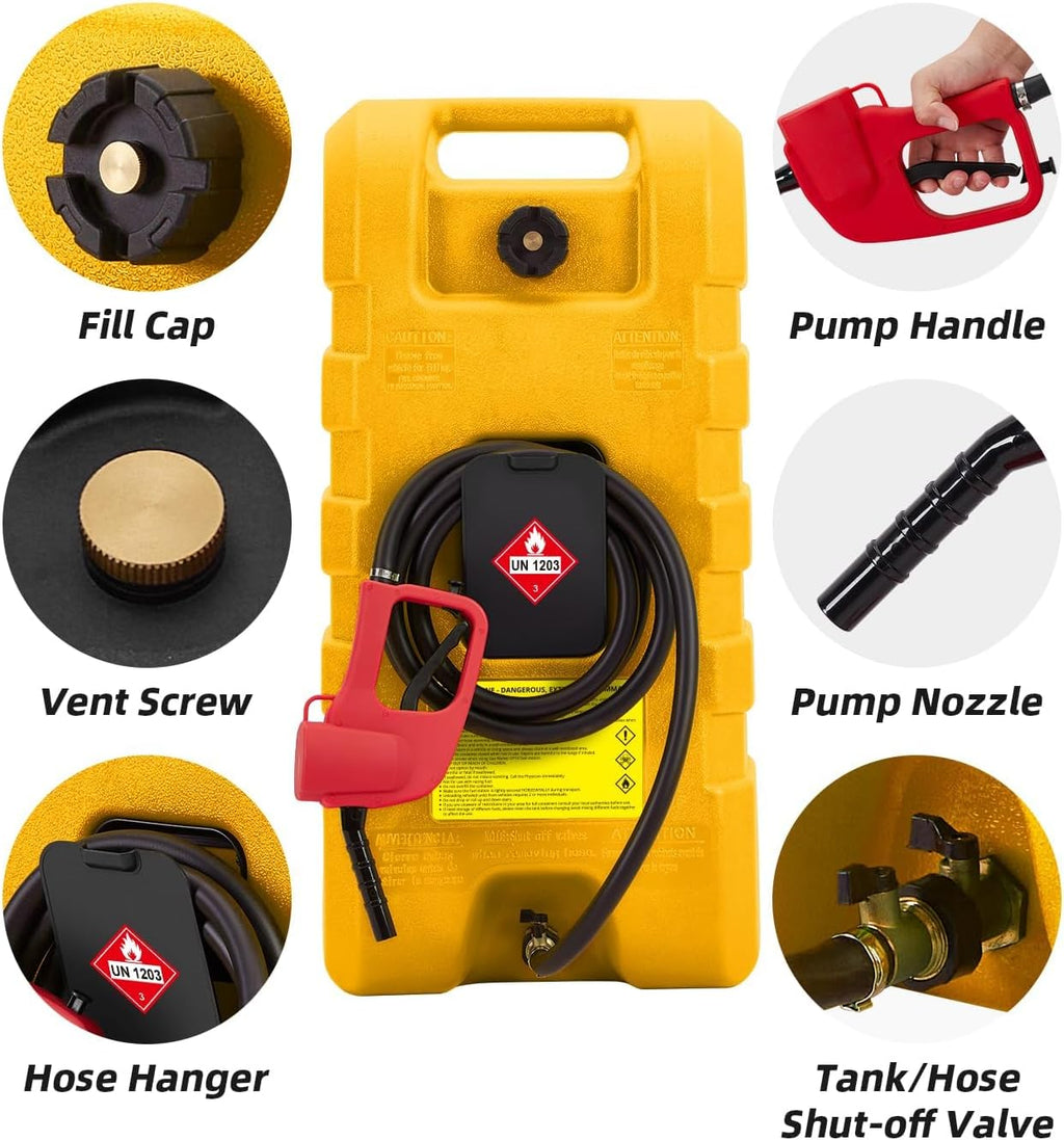 15 Gallon Portable Gas Tank with Caster,LE Fluid Transfer Siphon Pump,Fuel Caddy With 10Ft Hose. Delivery Hose Diesel Fuel Gas Can for Cars, Lawn Mowers, Boats Red/Gray/Yellow, Portable Diesel Can
