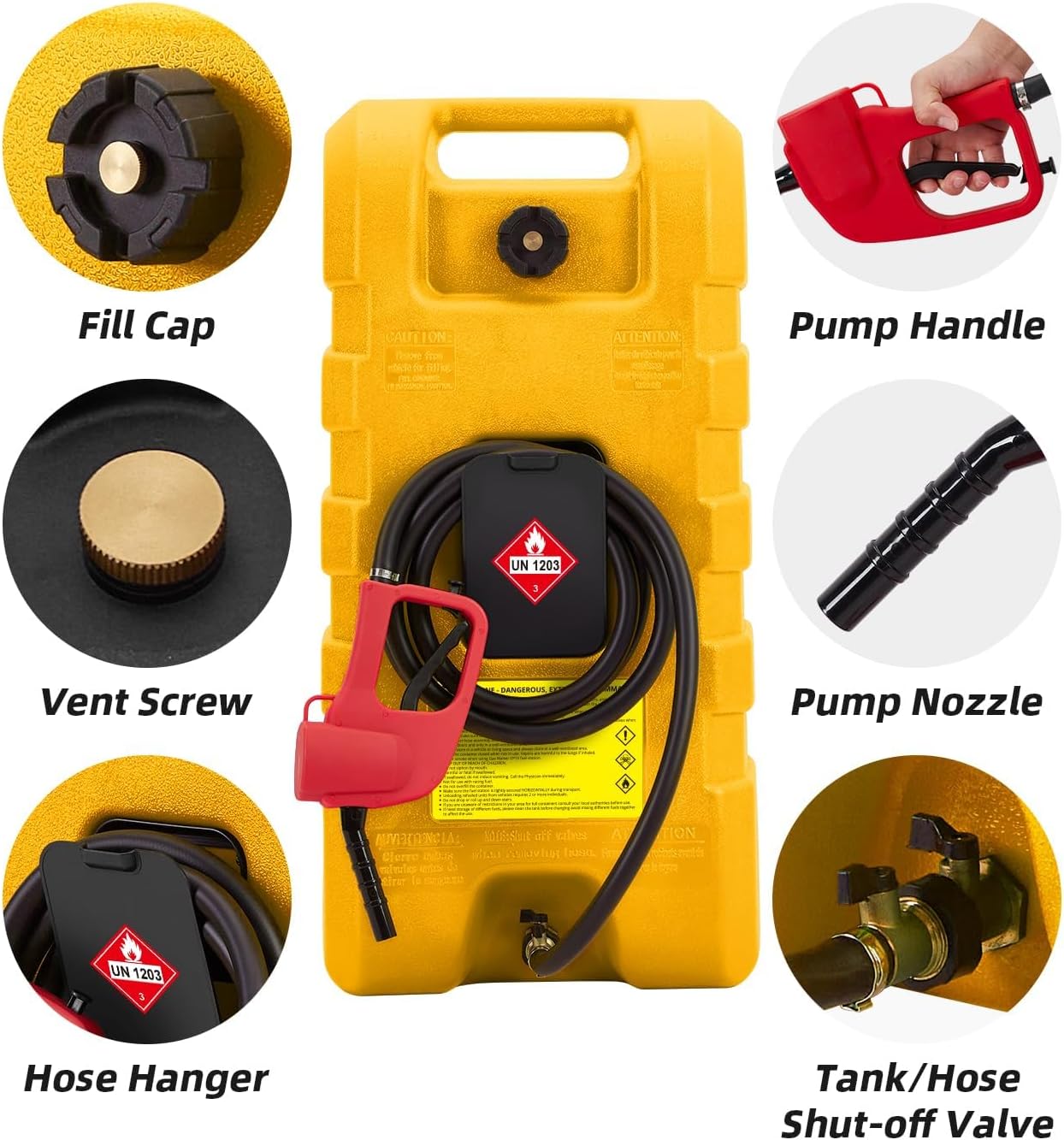 15 Gallon Portable Gas Tank with Caster,LE Fluid Transfer Siphon Pump,Fuel Caddy With 10Ft Hose. Delivery Hose Diesel Fuel Gas Can for Cars, Lawn Mowers, Boats Red/Gray/Yellow, Portable Diesel Can