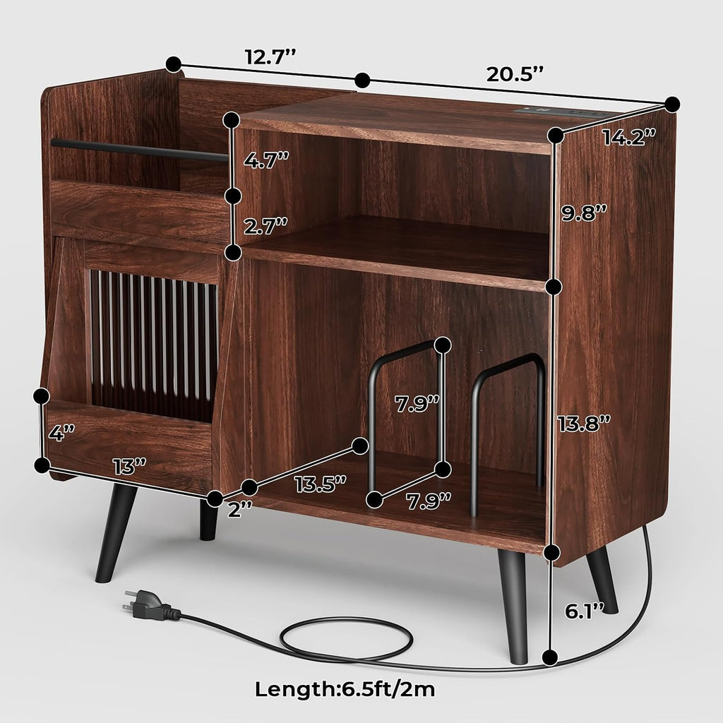 Large Record Player Stand with Sliding Door,350 Vinyl Record Storage Cabinet, Record Player Table with Power Outlet and LED Light,Turntable Stand with Wood Legs for Living Room,Bedroom,Office